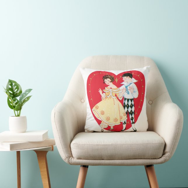Retro Valentinstag, Vintag Harlequin und Herz Kissen (Stuhl )