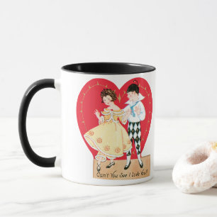Retro Valentinstag, Vintag Harlequin und Herz Tasse