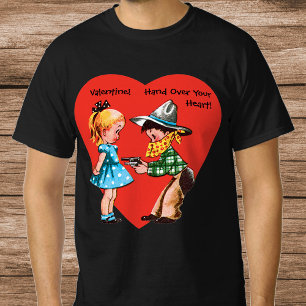 Retro Valentinstag, Vintage Cowboy mit Mädchen T-Shirt