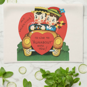 Retro Valentinstag, Vintage Junge und Mädchen im A Geschirrtuch
