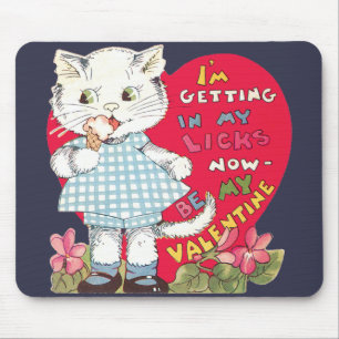 Retro Valentinstag Vintage-Katze isst Eiscreme Mousepad