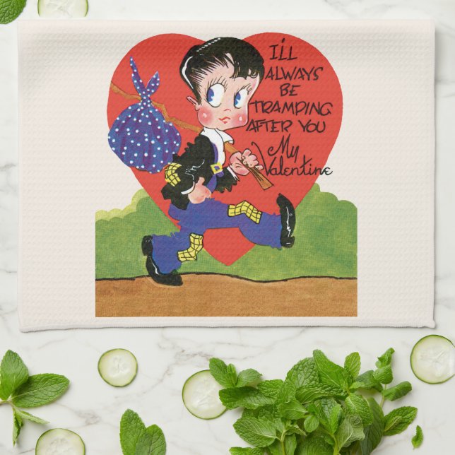 Retro Valentinstag, Vintages Hobo-Herzblut Geschirrtuch (Gefaltet)
