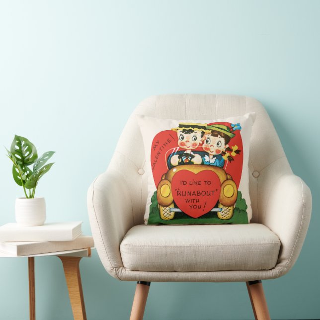 Retro Valentinstag, Vintages Mädchen und Junge im  Kissen (Stuhl )