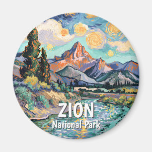 Retro Van Gogh Zion Watchman Virgin River Farbig Magnet