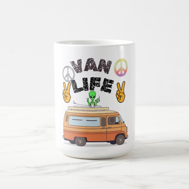 Retro-Van-Leben-Alien-Camper-Friedenszeichen-Desig Kaffeetasse (Mittel)
