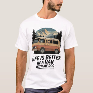 Retro-Van-Leben mit Hund Mountain-Abenteuer T-Shirt