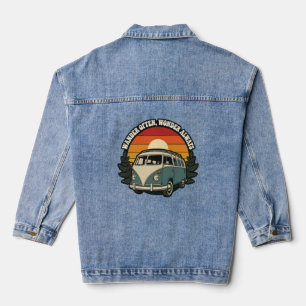 Retro-Van-Roadtrip-Sonnenuntergang-Wanderlust-Aufk Jeansjacke