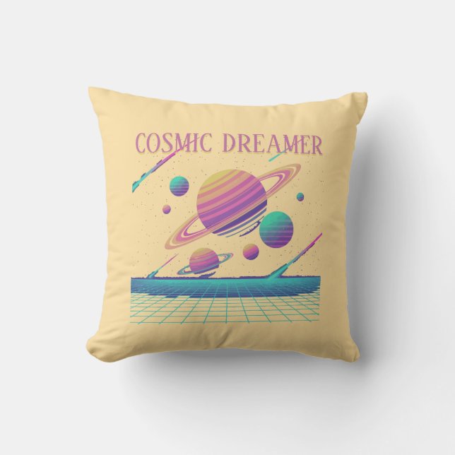 Retro Vaporwave Planets Synthwave Kissen (Vorderseite)