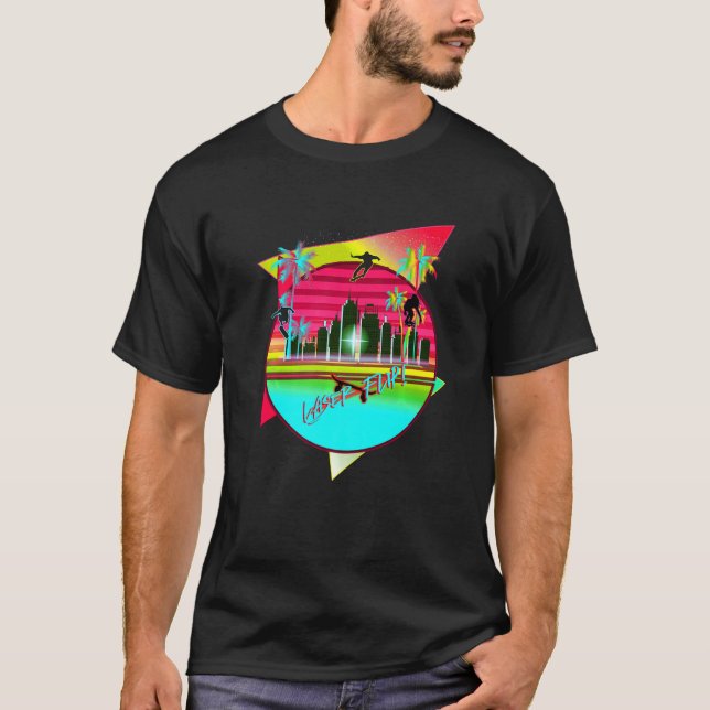 Retro Vaporwave Skateboard 90er Laser Drehe Skaten T-Shirt (Vorderseite)