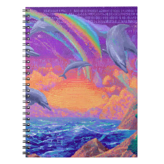 Retro Vaporwave Sunset Dolphinn Notebook Notizblock (Vorderseite)