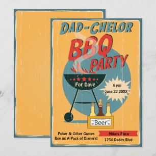 Retro Vater Chelor GRILLEN Party Babydusche Einladung