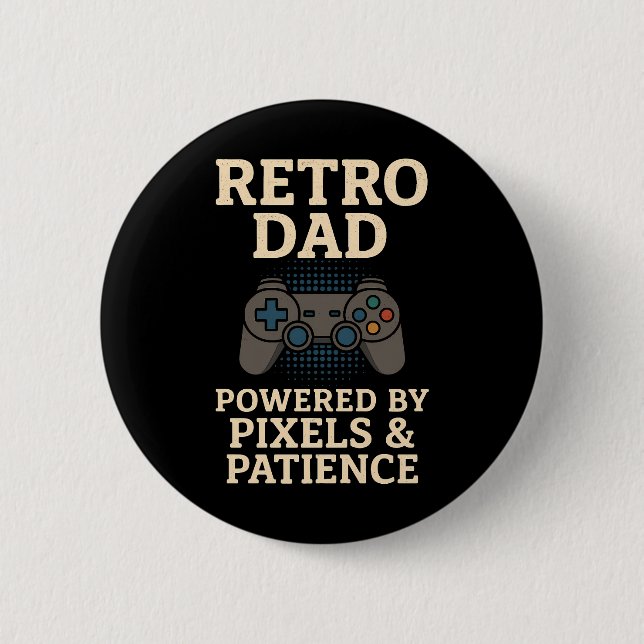 Retro Vater Pixel Gamer Design Button (Vorderseite)
