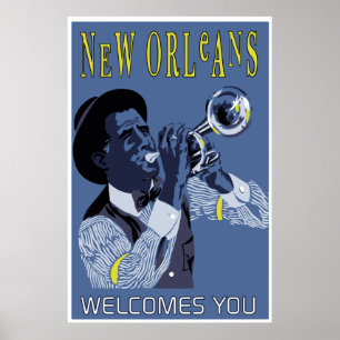 Retro Vektorkunst-New- Orleansjazz-Trompeter Poster