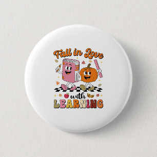 Retro - Verliebe dich in das Lernen Herbst-Kürbis- Button