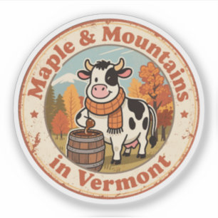 Retro Vermont Abzeichen: Gemütliche Kuh mit Wollsc Aufkleber