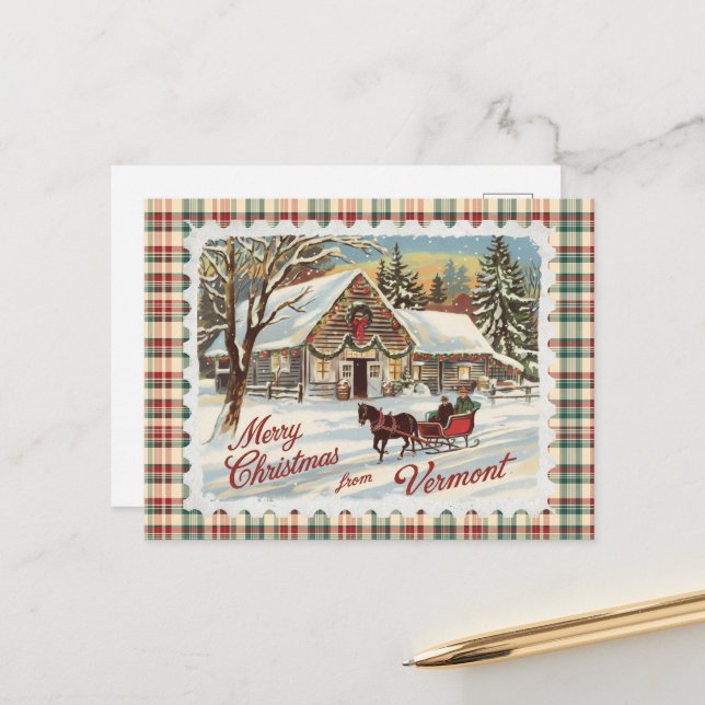 Retro Vermont Christmas Postcard Feiertagspostkarte (Vorderseite/Rückseite Beispiel)