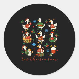 Retro Verrückte Gans Santa Süß Frohe Weihnachten I Runder Aufkleber