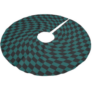 Retro-verschleierte Dschungelgrün-schwarze Karos g Polyester Weihnachtsbaumdecke