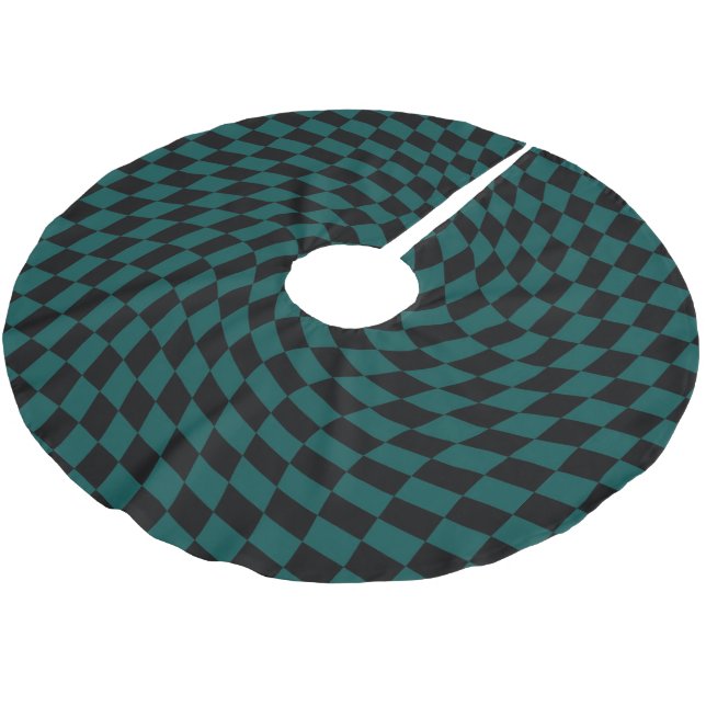 Retro-verschleierte Dschungelgrün-schwarze Karos g Polyester Weihnachtsbaumdecke (Schrägansicht)