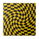 Retro-verschleierte schwarz-gelbe Karos geprüft Fliese<br><div class="desc">Retro-Karo-Schachbrettmuster in schwarz und Retrogelb-Farbkombination. Retro-Schachbrett wirbelte siebziger psychedelischen Stil moderne Design-Wohngestaltung,  Büro-und Schulprodukte und Retro-verschleierte Schachtel Geschenke.</div>