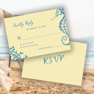 Retro-verspielte Schriftart Strand Ziel Hochzeit RSVP Karte