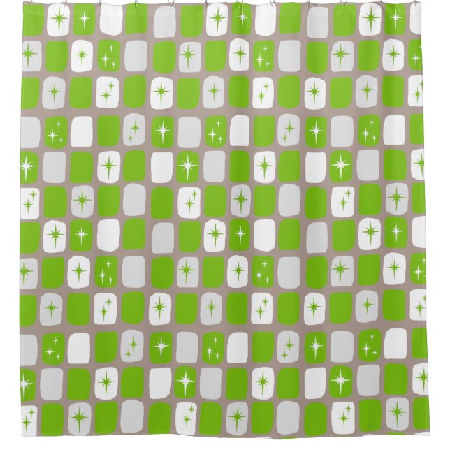 Retro Vert & Blanc Starburst Douche rideau (Devant)