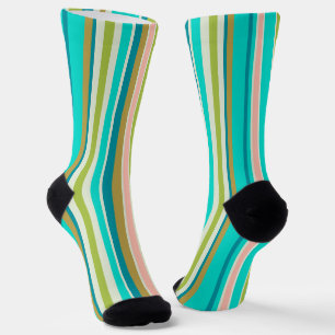 Retro vertikale rosa türkis und pfirsichfarbene St Socken