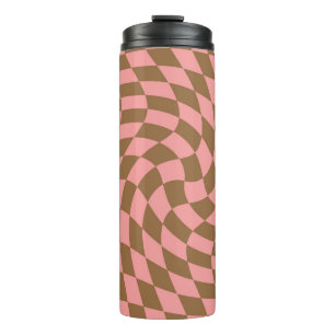 Retro-verzierte Pastell-Korallenbraun-Karos geprüf Thermosbecher