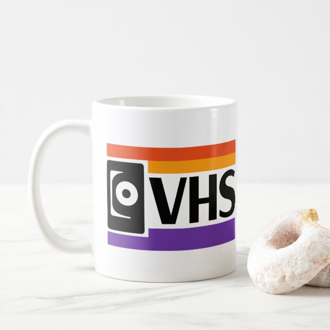 Retro-VHS-Symbol-Kaffeetasse - 80er 90er Kaffeetasse (Mit Donut)