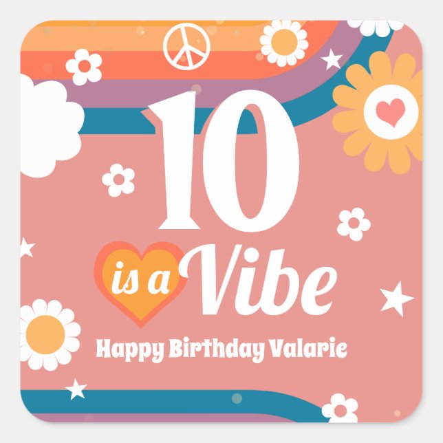 Retro Vibe 10. Geburtstag Quadratischer Aufkleber (Vorderseite)