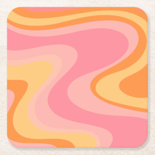 Retro-Vibe Abstract Swirl 60er 70er Pink und Orang Rechteckiger Pappuntersetzer