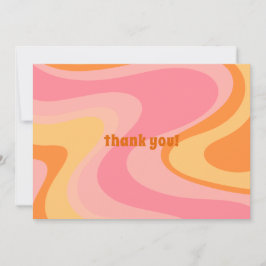 Retro Vibe Abstrakt Swirl 60er 70er Pink und Orang Dankeskarte