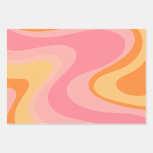 Retro Vibe Abstrakt Swirl 60er 70er Pink und Orang Geschenkpapier Set