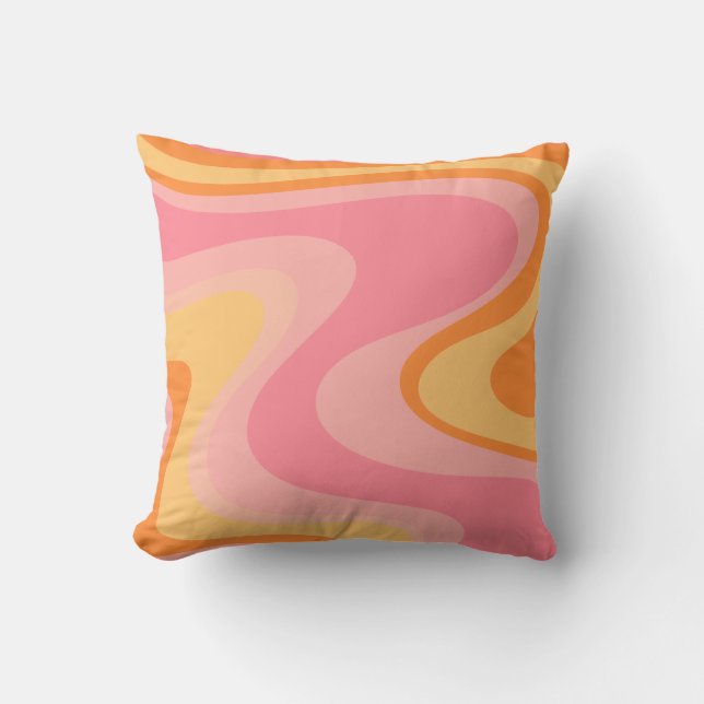 Retro Vibe Abstrakt Swirl 60er 70er Pink und Orang Kissen (Vorderseite)