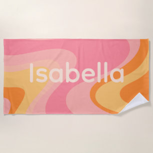 Retro Vibe Abstrakt Swirl 60er Rosa und Orange Strandtuch