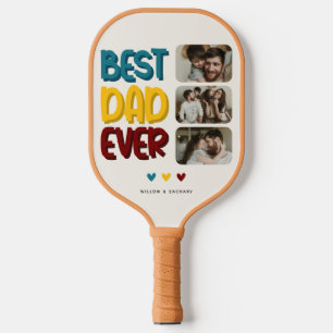 Retro Vibe 'Bester Vater je' 3 FotoCollage Pickleball Schläger