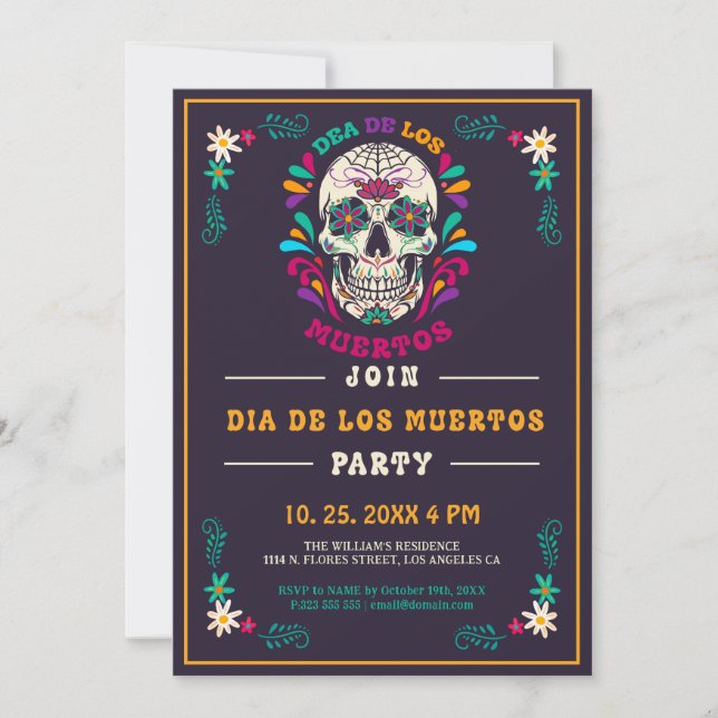 Retro Vibe Day of the Dead, Dia de Los Muertos Einladung (Vorderseite)