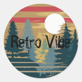 Retro Vibe Edit Text Name Forest Trees Runder Aufkleber