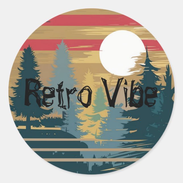 Retro Vibe Edit Text Name Forest Trees Runder Aufkleber (Vorderseite)