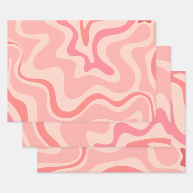 Retro Vibe Liquid Swirl Abstraktes Muster in rosa Geschenkpapier Set (Set)