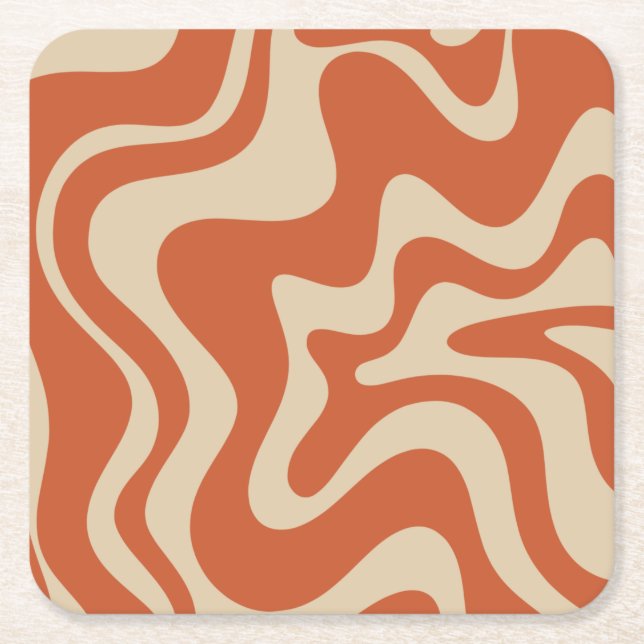 Retro Vibe Liquid Swirl Abstraktes Muster Orange Rechteckiger Pappuntersetzer (Vorderseite)