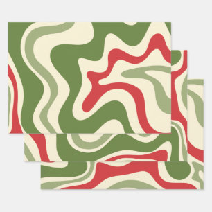 Retro Vibe Liquid Swirl Abstraktes Weihnachtsmuste Geschenkpapier Set