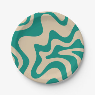 Retro Vibe Liquid Swirl Muster in Aquamarin und be Pappteller