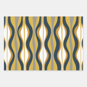 Retro Vibe Mustard Navy Blauer Grau Geschenkpapier Set