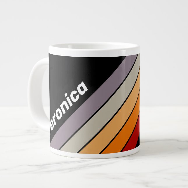 Retro Vibe Rainbow Striped with Name Jumbo-Tasse (Vorderseite Links)