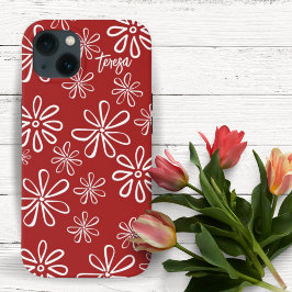 Retro Vibe Red und White Floral Custom Case-Mate iPhone Hülle