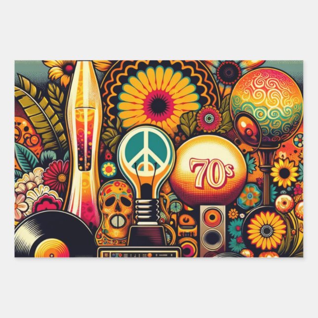 Retro Vibes 70er Groove Geschenkpapier Set (Vorderseite)