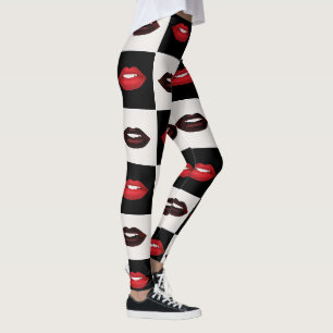 Retro-Vibes-Karo-Hot-Red-Lips-Muster Leggings