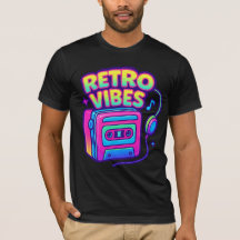 Retro Vibes Neon Cassette Player T - Shirt