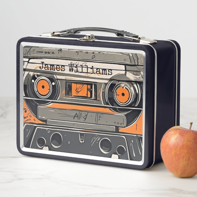 Retro Vibes: Personalisiertes handGezeichnet Kasse Metall Brotdose (Beispiel)